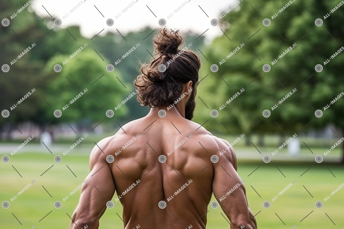 Man with Muscular Back Facing Park,homme, cou, herbe, personne, homme, homme, muscl, muscle, Extérieur, arbre, poitrine, barichasted