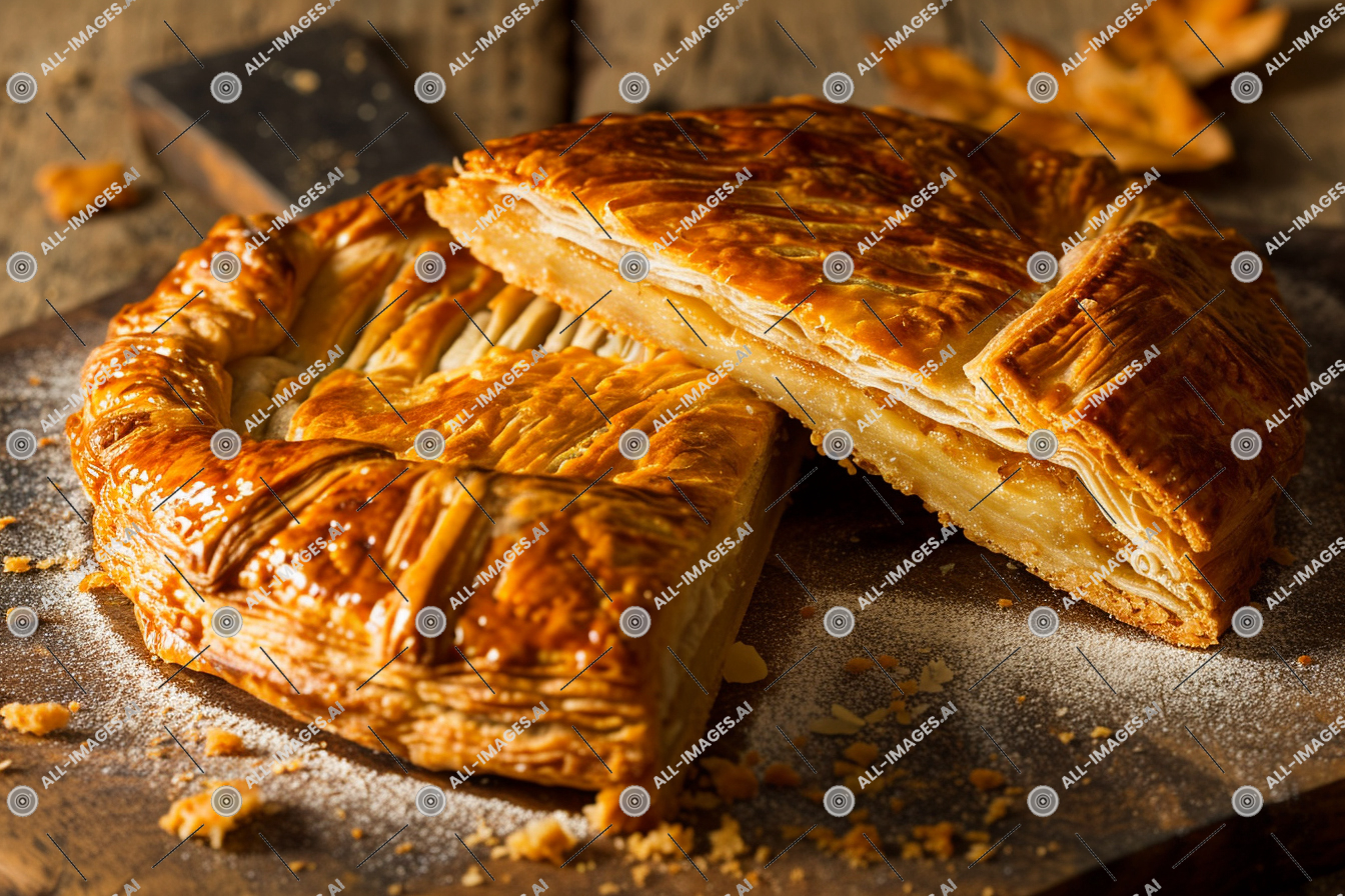 Golden Baked Pastry with Sugar,des, galette, gluten, intérieur, collation, pâtisseries, nourriture, ruissellement, couper, pain
