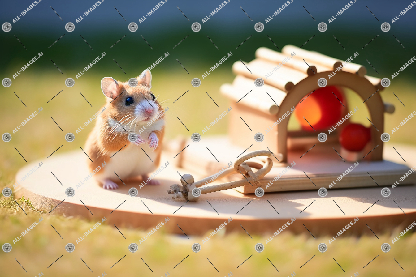 une souris debout sur un jouet en bois,herbe, mammifère, hamster, interaction, écureuil, espace, séance, Extérieur, animal, jouet, jouer