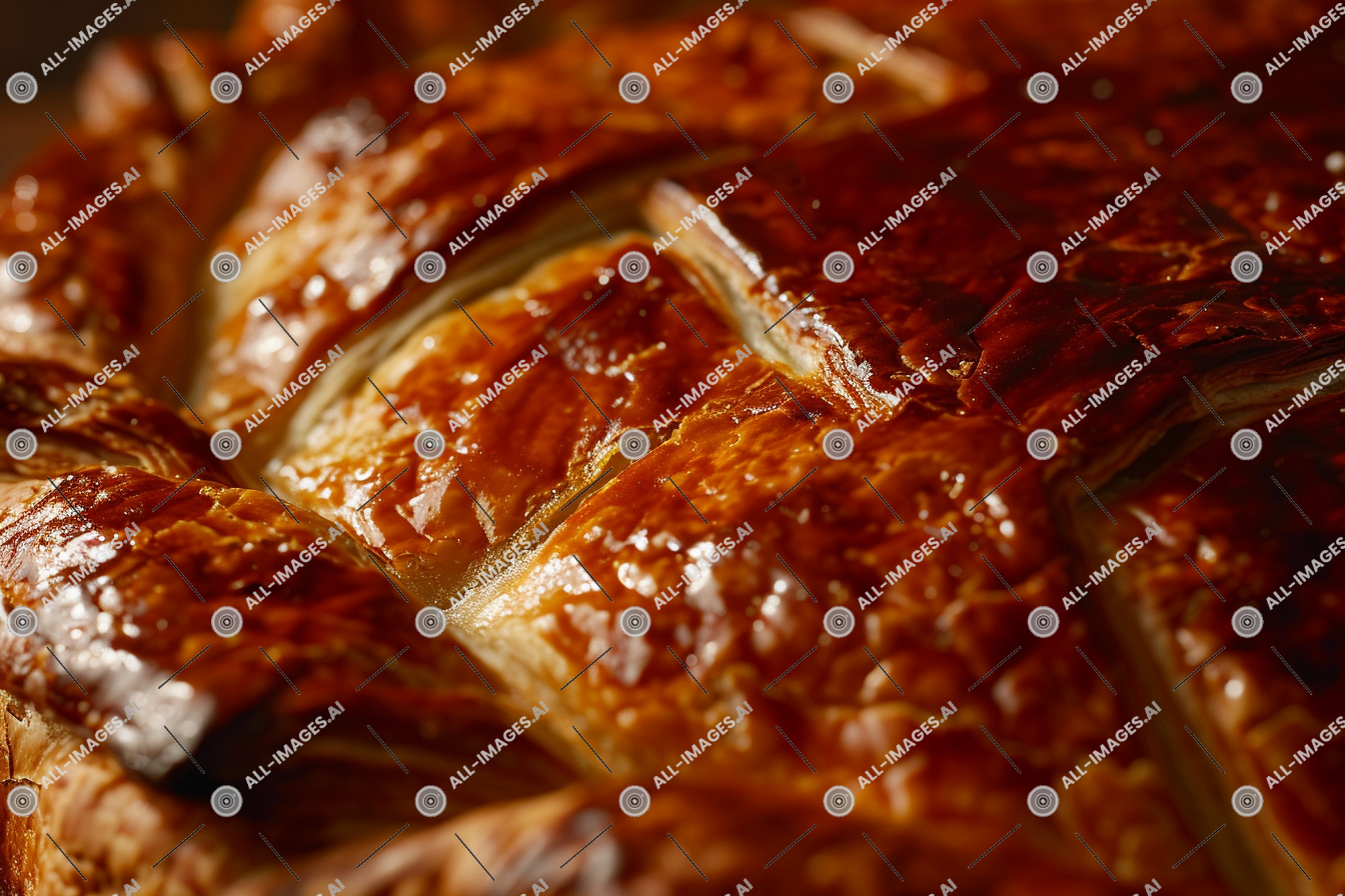 Close-up of a Golden Baked Pastry,des, galette, intérieur, viande, nourriture, ruissellement