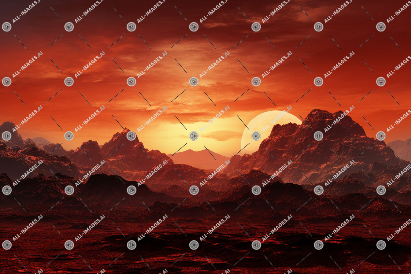 Red Alien Landscape at Sunset,c'est, crépuscule, paysage, Mars, nuage, lever du soleil, baigné, doux, ciel, surface, mausia, gâteau au rhum, nature, rouge, Extérieur, imposant, environnement, crépuscule, poussiéreux, montagne, rémanence, briller, ciel rouge le matin, soir, coucher de soleil, manchot