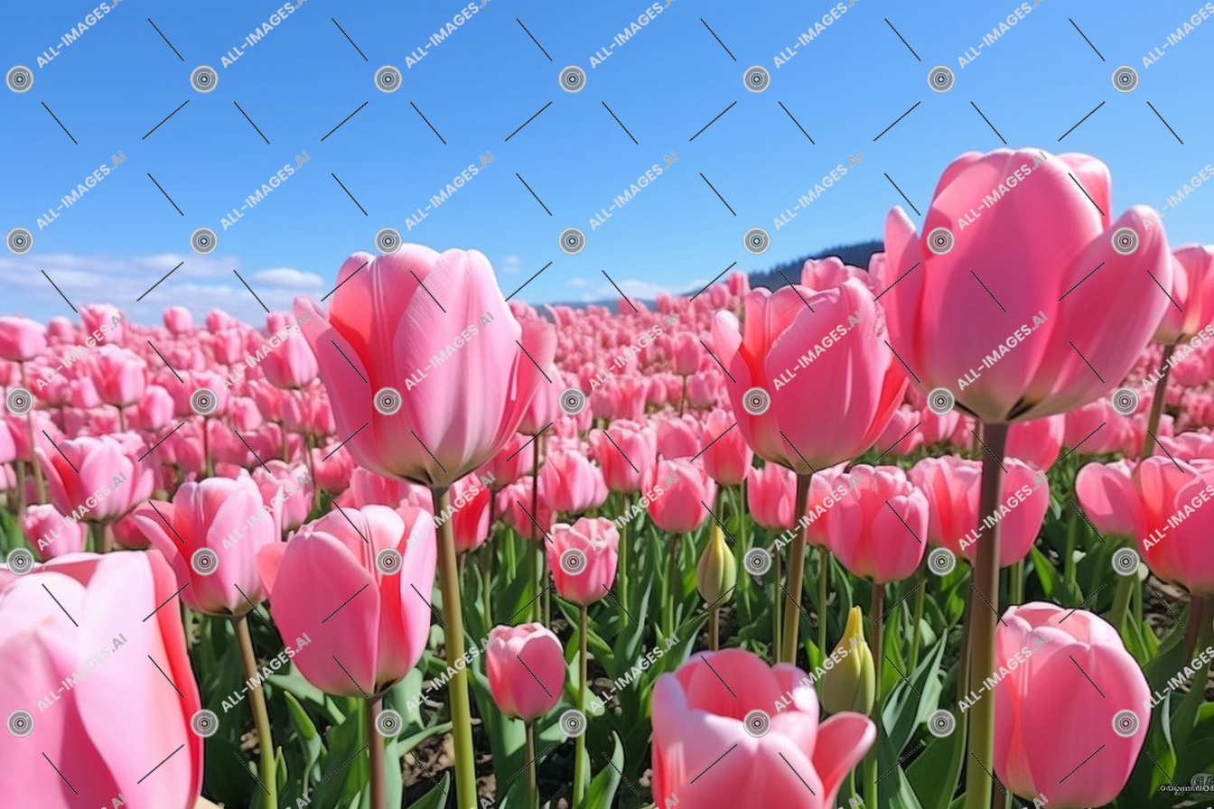 Pink Tulip Field Under Blue Sky,rosa, altálgico, día festivo, tulipán, consejo, primavera, bovers, planta suculenta, rojizo, lago, exterior, tulipanes, de flores, cañón, meses, pétalos