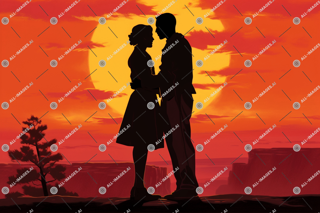 Silhouette Romance at Sunset,pessoas, tons, vassoura, céu alto, mais velho, amoureux, exterior, silhuetada, beliche, Mandelas