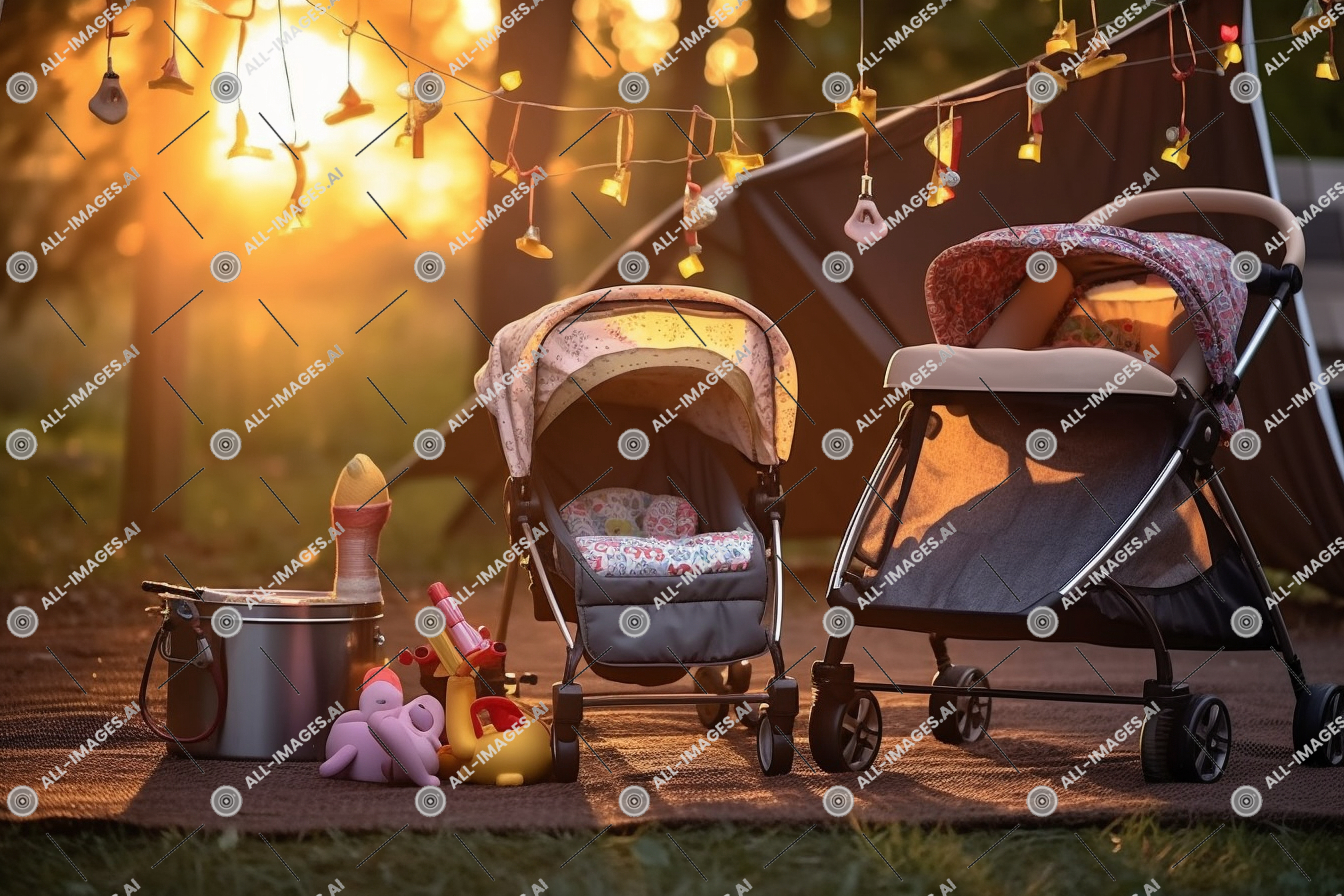 un groupe de poussettes pour bébés avec des lumières et une tente,buggy bébé, suspendu, jouets, Extérieur, transport, poussettes, divertir, nuit, bébé