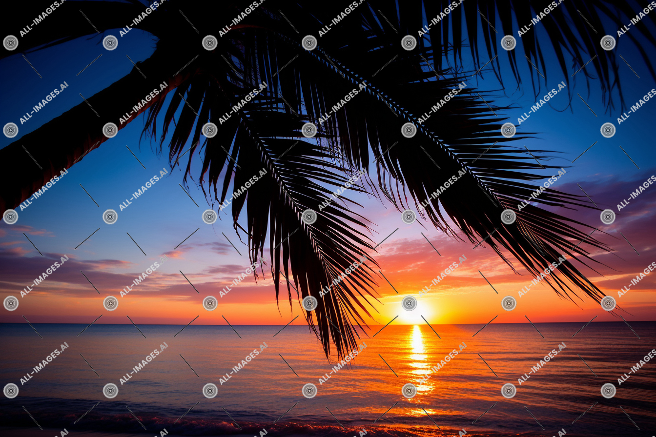 Tropical Sunset with Palm Silhouette,soleil, crépuscule, premier plan, nuage, coucher, palmier, lever du soleil, plage, horizon, tropiques, ciel, calme, usine, voir, soleil, océan, angle, faible, Extérieur, arbre, atecales, silhouette, serein, rémanence, Attalea Speciosa, eau, de, ciel rouge le matin, soir, coucher de soleil, palmier