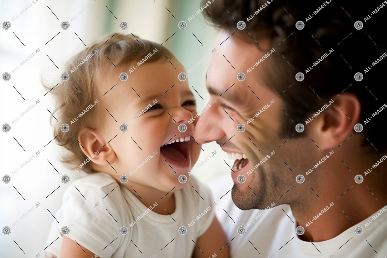 a man and baby laughing,person, human face, toddler, clothing, boy, baby, smile, cheek, child, love, skin, indoor, kiss, happy, tooth, father, interaction, fathers, day