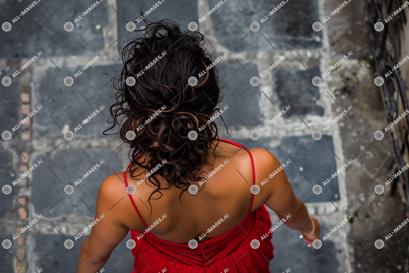 Woman Overlooking Cobblestone Alley,réteg, személyi, kedvelő, hátul, arcok, lyuk, kard, autó, felső, felbontás, török ​​angora, vöröses, elsötétített, külső, piactér, város, nő, lányok, ruha, kézzel, átjárás