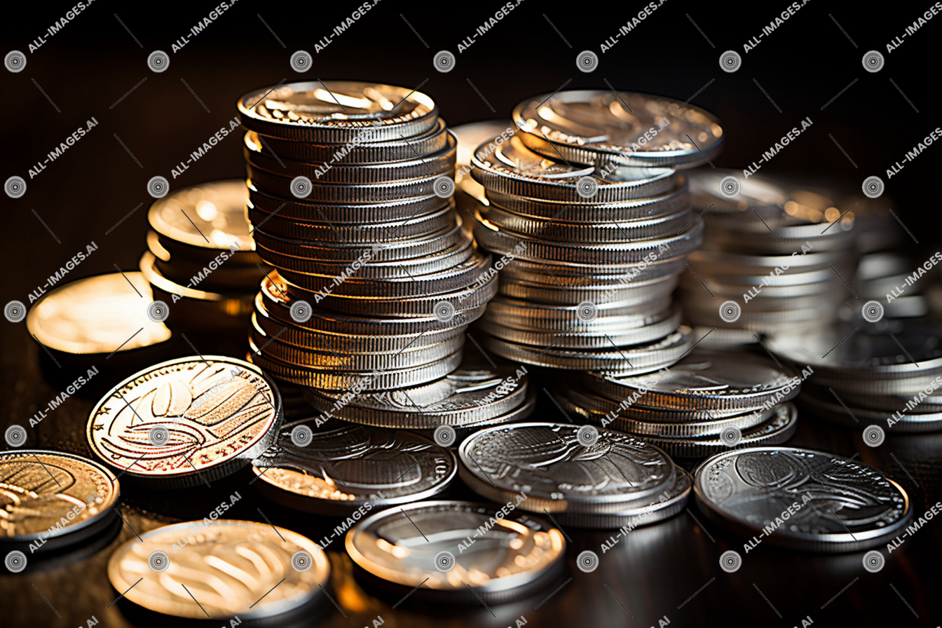 a stack of coins on a table,spread, currency, shiny, pile, table, copper, coins, indoor, nickel, above, angle, mint, directly, black, treasure, money, glossy, silver, money handling, cash, coin, metal