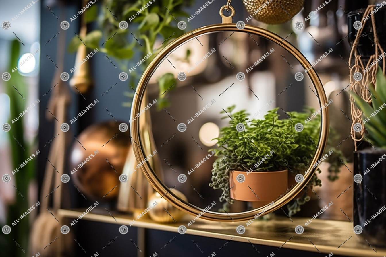 un miroir avec une plante dedans,pot, miroir, décoration, intérieur, usine, encadré, mur, plante d'appartement, rond, décoratif, fenêtre, suspendu, pot de fleur, fleur, accessoires, doré, vase, métal
