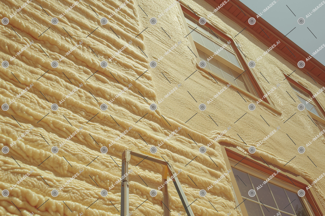 Foam Insulation on Building Exterior,immobilier, beige, visible, penché, ciel, échelle, bateau à voile, mur, angle, fenêtre, façade, faible, Extérieur, loger, extérieur, des murs, bâtiment, tir, propriété, matériaux, contre