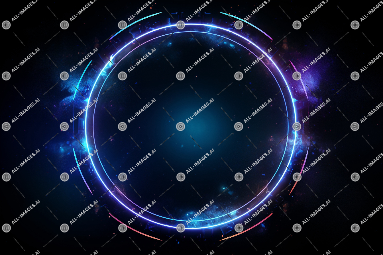 un cercle bleu et violet avec des lumières,fumée, maquette, obscurité, haut, logo, voir, espace, néon, idéal, rond, noir, lumière, géométrique, arrière-plan, porte, aquarelle, futuriste, mystique, bleu, cercle