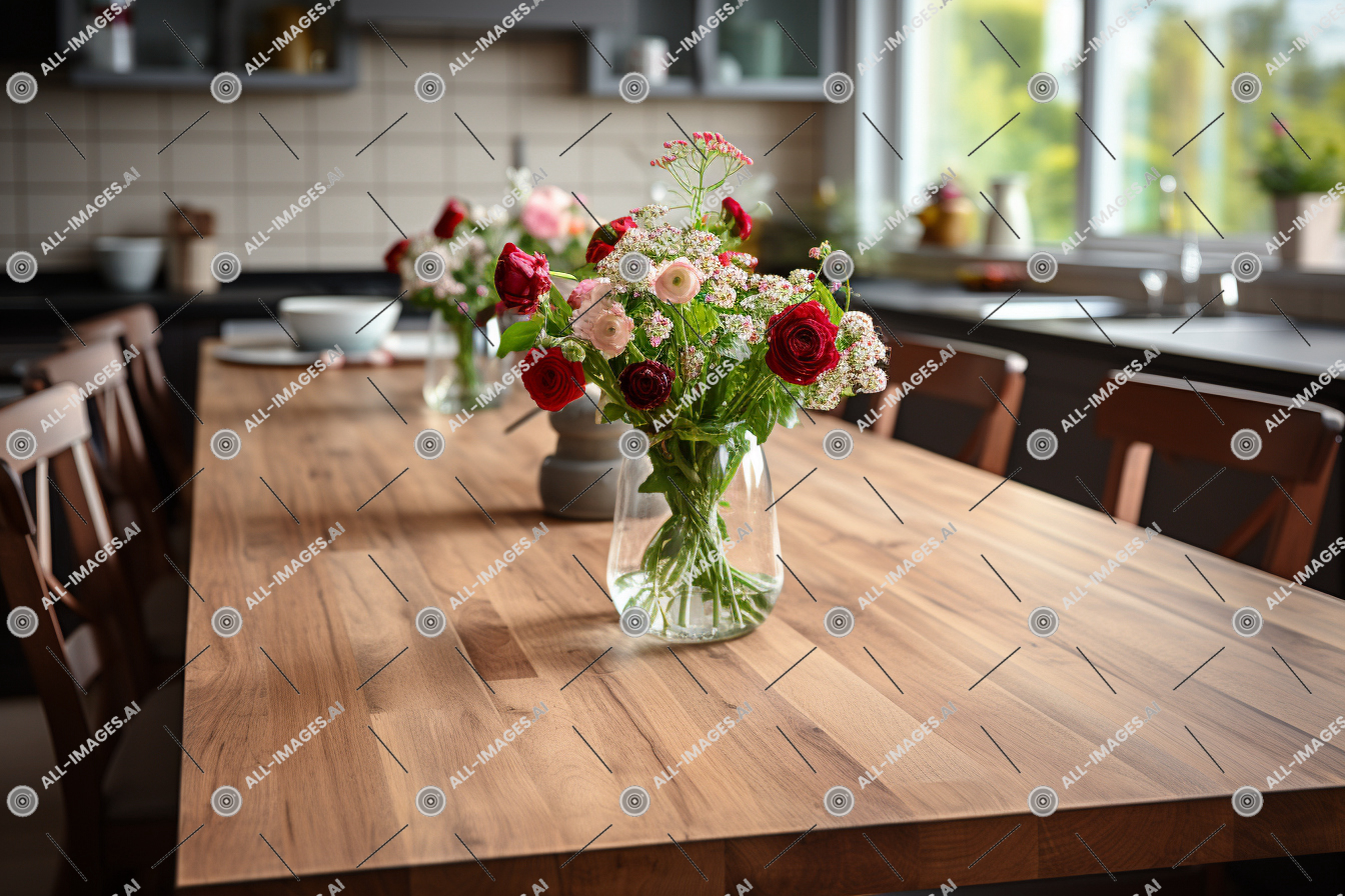 a vase of flowers on a table,kitchen table, table, furniture, floor, indoor, bouquet, dining, flower arranging, wall, kitchen, houseplant, floral design, window, floristry, cut flowers, centrepiece, kitchen & dining room table, flowerpot, dining table, dining room, flower, wooden, vase