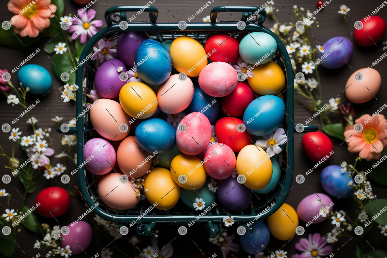 una canasta llena de huevos coloridos,hierba, comparado, alto, vistoso, rodear, auto, huevo duro, decoración, flexible, el huevo de Pascua, vertical, obras de arte CG, de flores, cestas, diseño, vacaciones