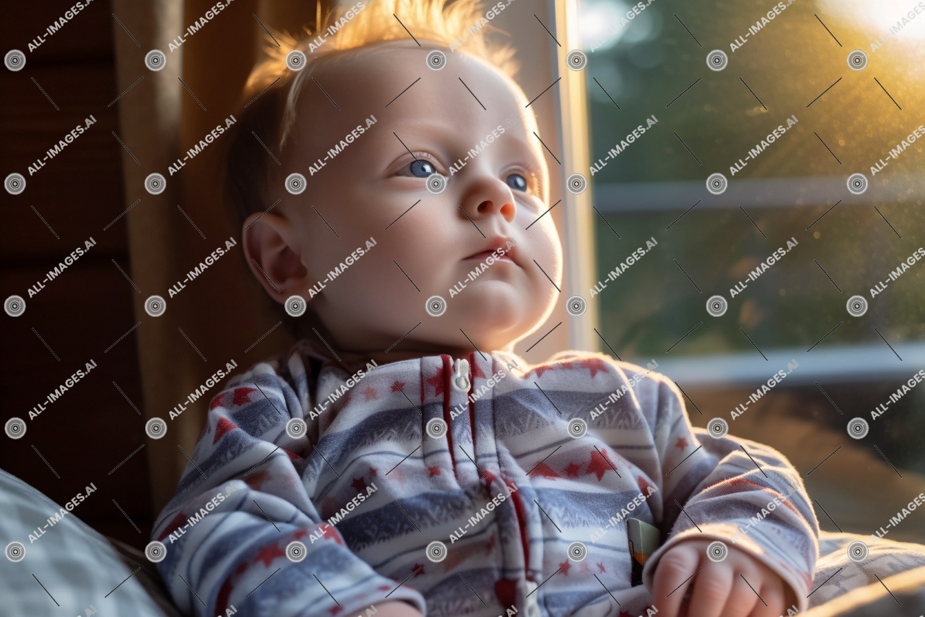 a baby looking out a window,person, human face, toddler, clothing, boy, baby & toddler clothing, cheek, window, indoor, child, young, pajamas, night, striped, baby