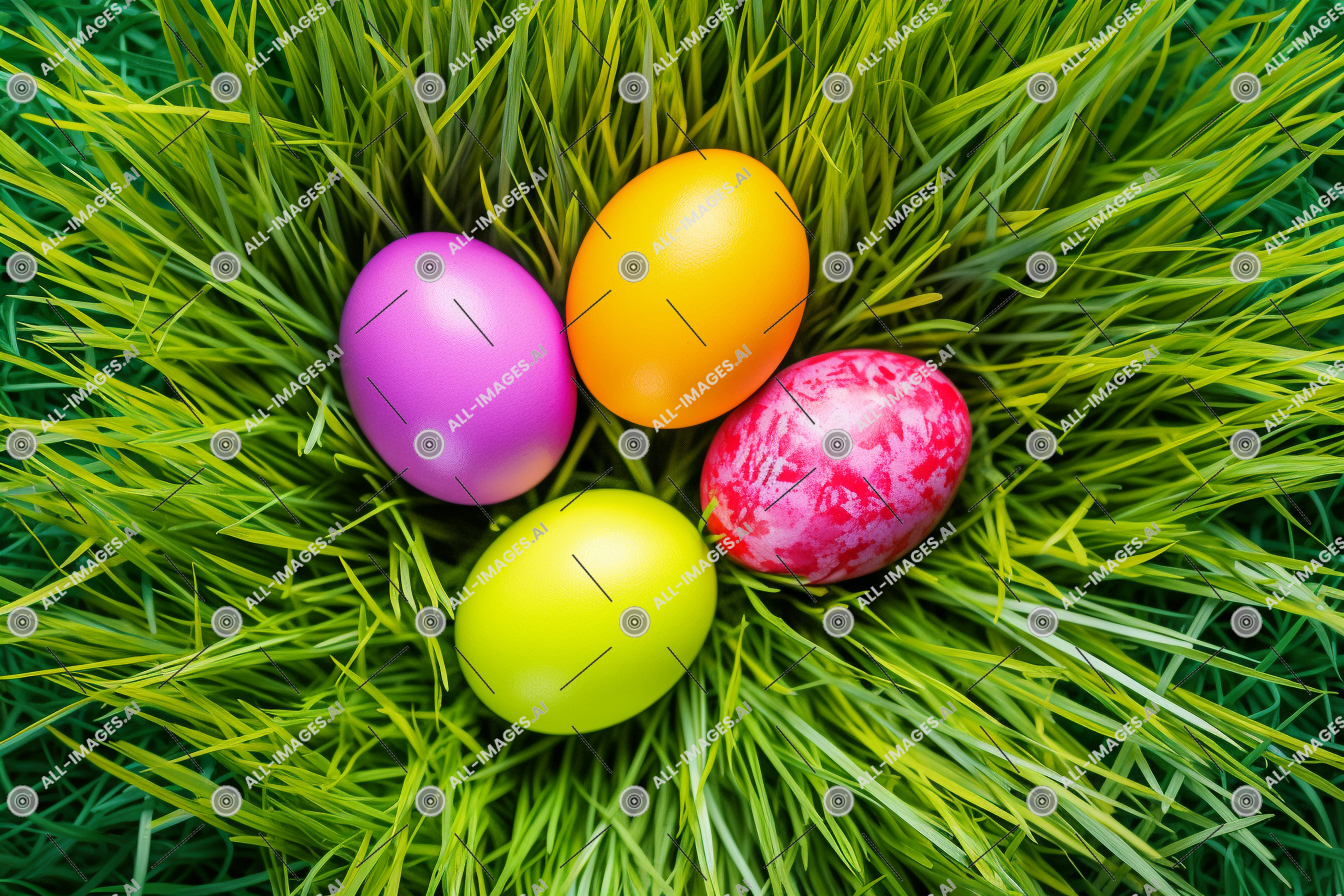 Colorful Easter Eggs in Grass,coloré, herbe, vivement, Pâques, œil, des oiseaux, usine, œuf de Pâques, perspective, visualisé, niché, œuf, vert, œufs, frais