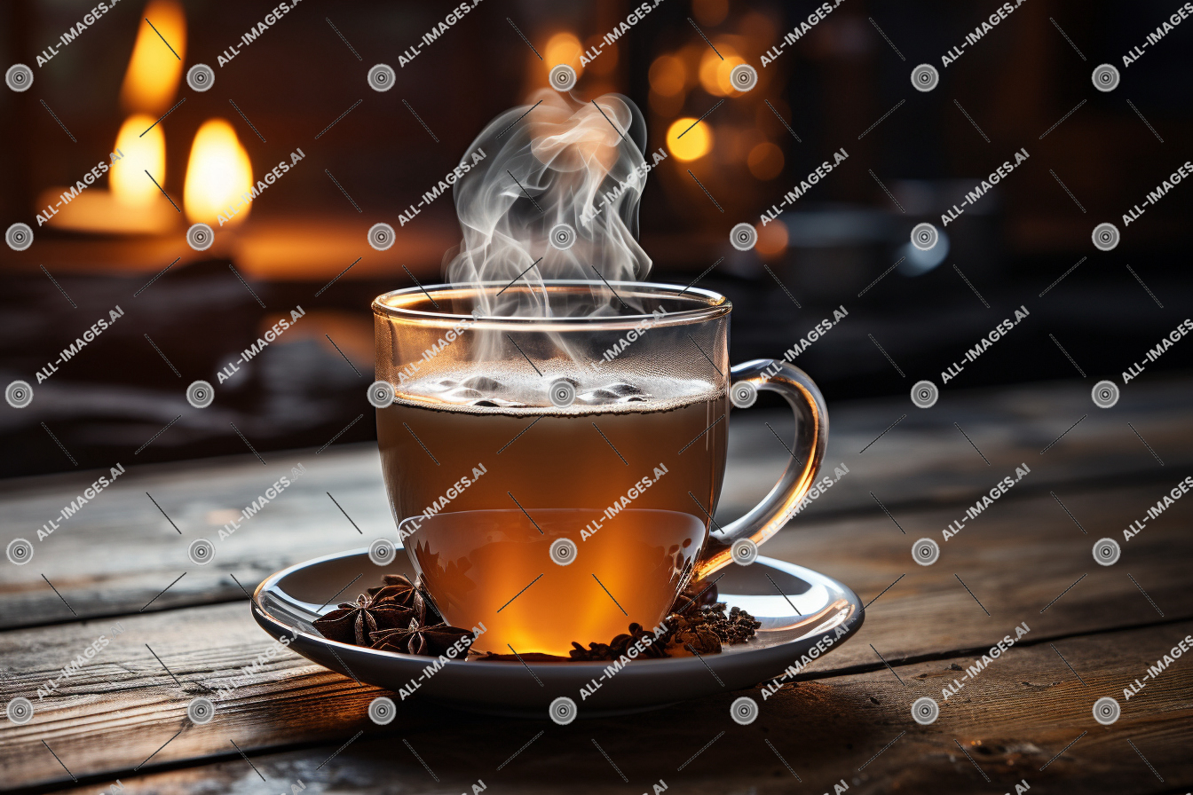 Une tasse de boisson chaude avec de la vapeur en sortant,rempli, tasse à café, service, tasse à thé, boisson, tableau, tasse, intérieur, voir, café, surface, thé, vaisselle, mis, soucoupe, tasse, boire, dynamique, en hausse, fumer, fermer, en bois, chaud