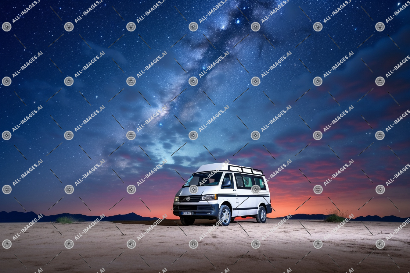 Starry Night Van Camping,désert, étoilé, paysage, nuage, ciel, en stationnement, plombiers, van, ramification, tickers, étoile, campeur, sol, Extérieur, transport, véhicule, roue, nuit, véhicule terrestre