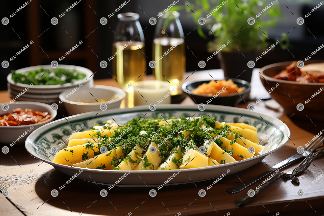 a plate of food on a table,cuisine, plate, meal, recipe, restaurant, side dish, table, garnish, indoor, dining, platter, melon, bitter, culinary art, sitting, tableware, supper, dinner, food, brunch, drink, dish, pasta, ingredient, vegetable, salad, bowl, broccoli