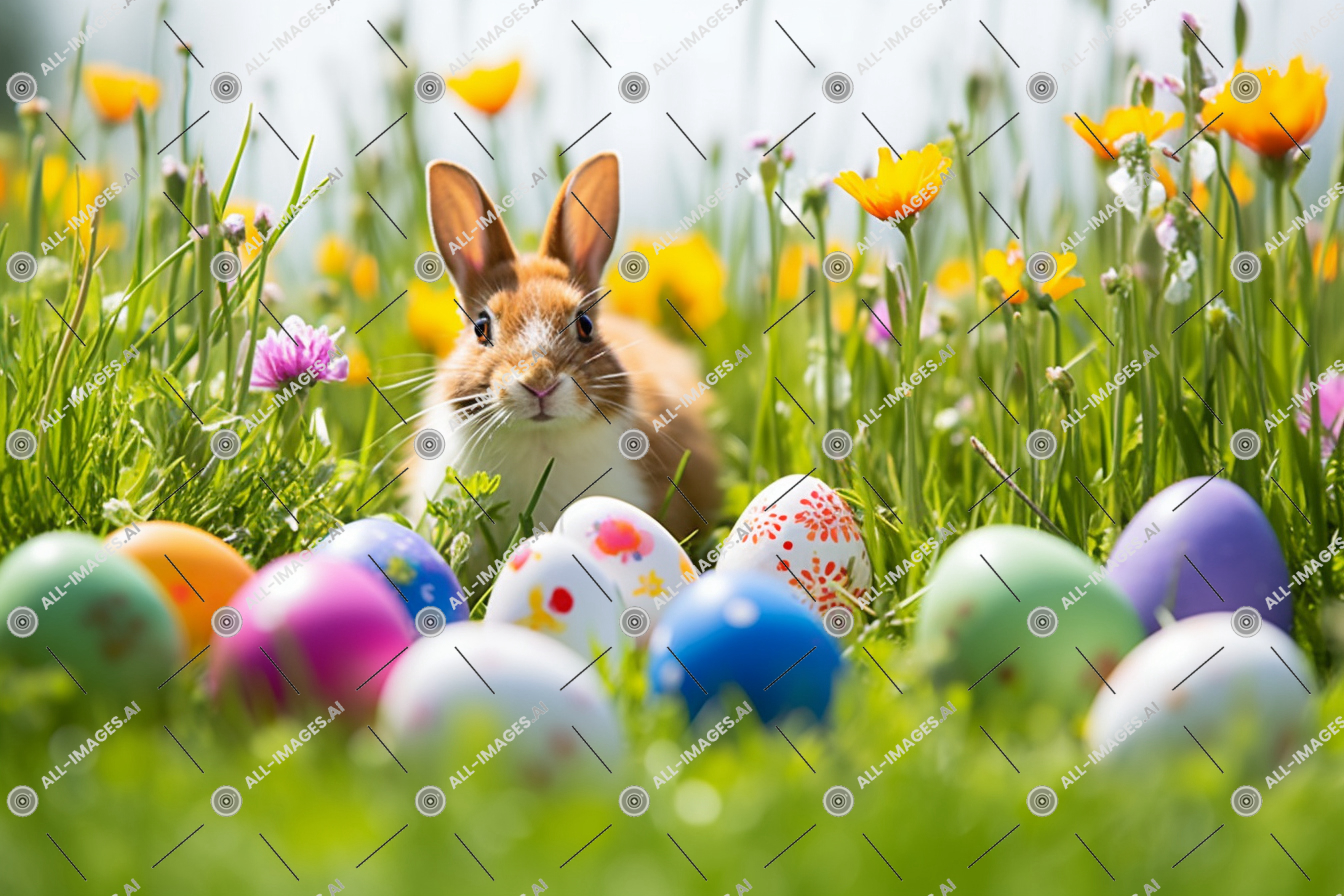 Easter Bunny Amongst Colorful Eggs,Aubergine, Kraut, verglichen, bunt, Vintage -Basiskugel, Urlaub, Auto, Häschen, Meisterschaft, Wiesen, breit, verdunkelt, äußere, Vertikale, zepter, CG -Kunstwerk, niedrigere Tasten Marsh Rabbit, Jean, Animator, blüht