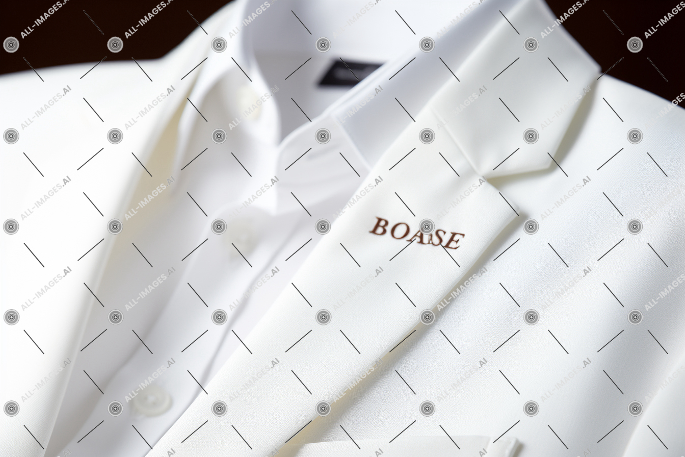 Close-Up of White Shirt with Embroidery,bouton, brillant, haut, badge, centré, voir, tissu, blanc, rond, arrière-plan, collier, chemise, manche, parfait, fermer, vêtements, contre