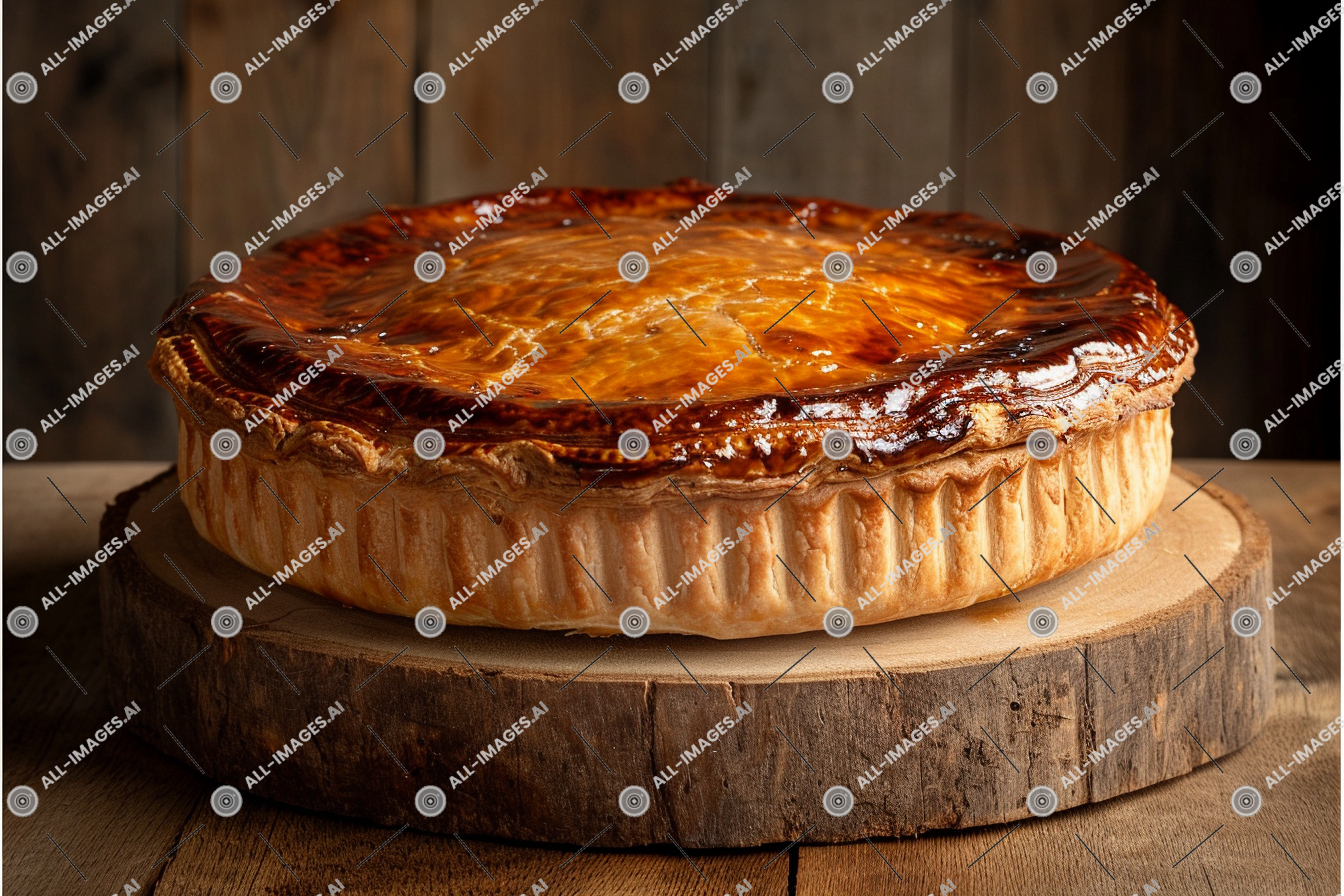 Golden Glazed Pie on Wooden Surface,des, galette, ruissellement
