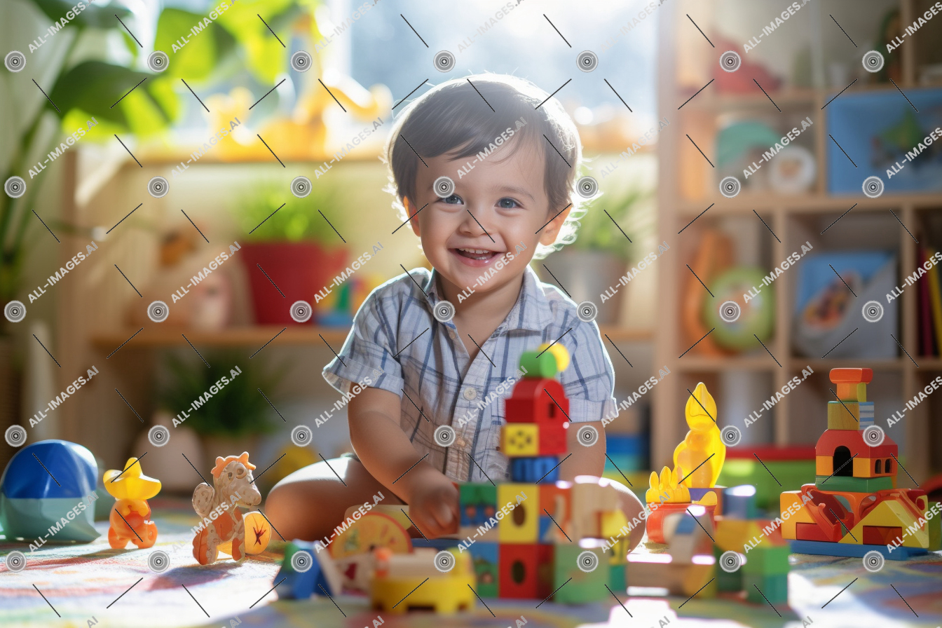 Child Playing with Colorful Toys,gyermekes, személyi, fiatalos, arcok, színes, belső, játékos, játékos, építőipari játék, terepjáró, fiúk, fellép, mérkőzésjáték, kórházi szoba, bézs, kézzel