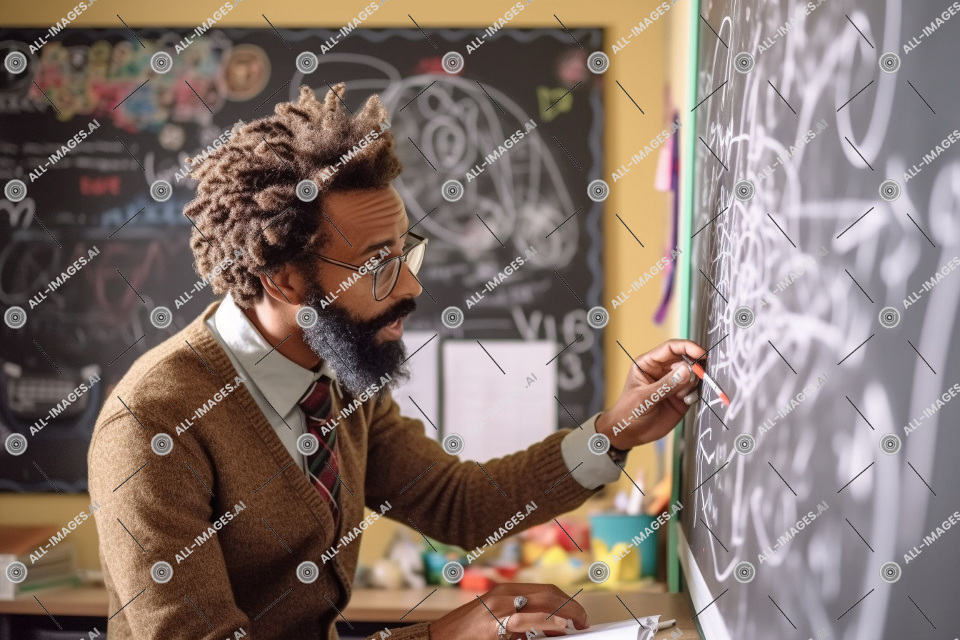 a man writing on a chalkboard,person, human face, sentence, art, handwriting, indoor, blackboard, wall, situation, education, text, woman, classroom, teacher, writing, clothing