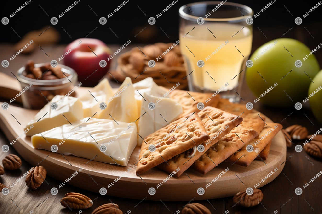 a plate of cheese crackers and fruit,filled, dairy, david, milk, plate, meal, table, indoor, topdown, snack, fruit, breakfast, staple food, angle, star, tableware, products, food, drink, fruits, cheese, bread, wooden