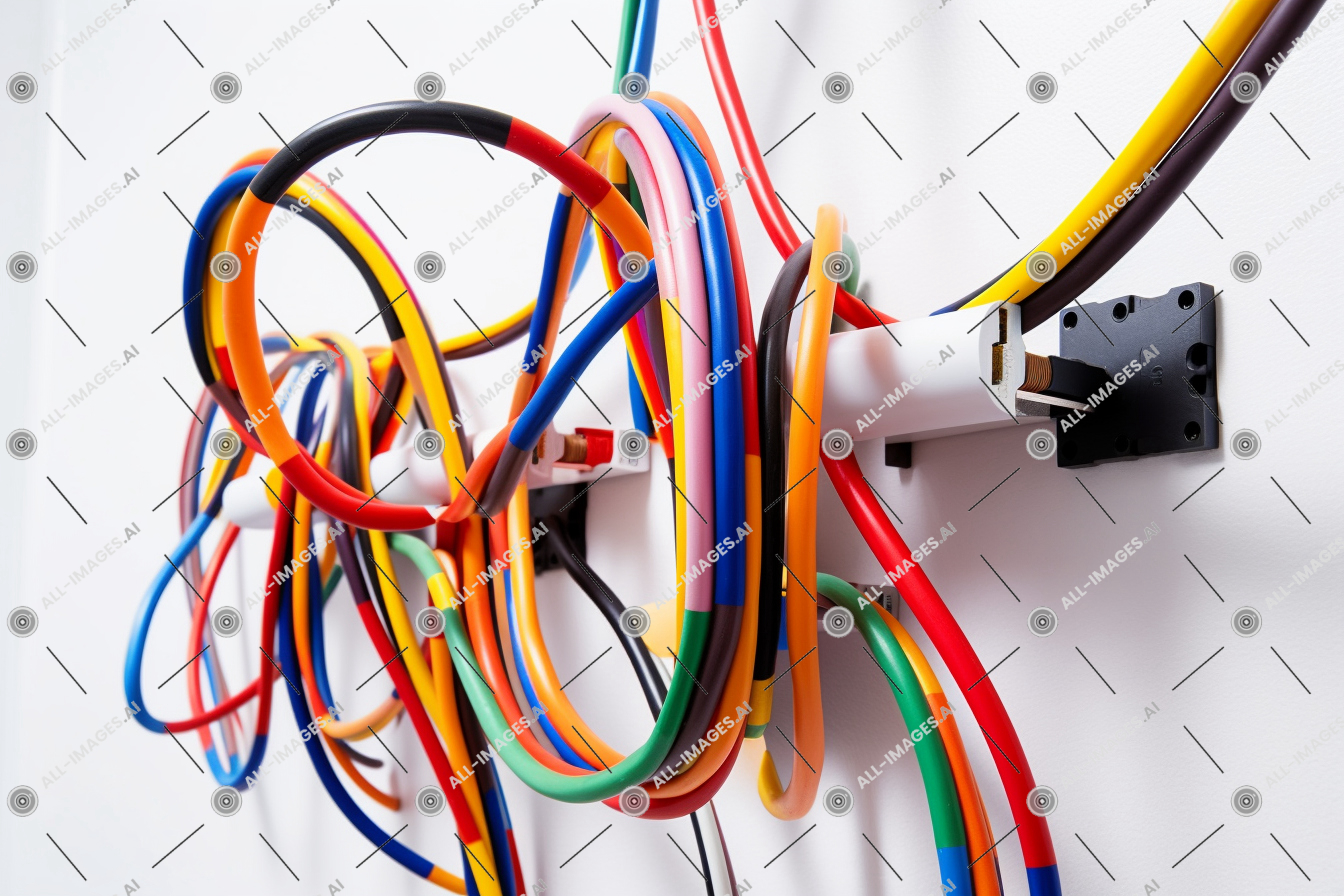 Tangled Electrical Wires and Plug,connecteur, coloré, Tournevis, voir, fourniture électrique, électrique, câblage électrique, câble, mur, blanc, à venir, enregistrer, ingénierie électronique, électrique, tram, fils, proche, circuit, électronique, fermer, Composant élèctronique