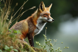 a fox sitting on a rock