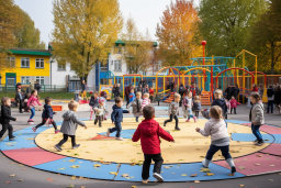 un grupo de niños que juegan en un patio de recreo