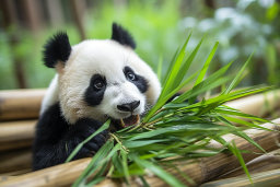 un panda mangeant une plante