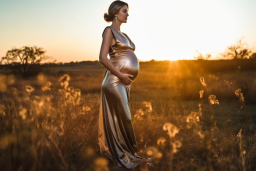 Une femme enceinte dans une robe dans un champ d'herbe