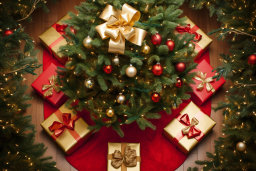 un arbre de Noël avec des cadeaux autour