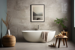 Un bagno con vasca e una foto sul muro
