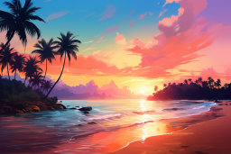 un coucher de soleil sur une plage
