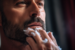 Un homme avec une barbe se rasant le visage