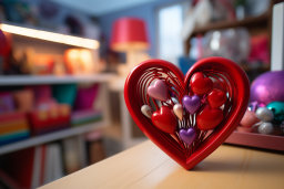 un objet en forme de cœur rouge avec de nombreux petits coeurs à l'intérieur