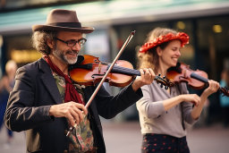 Un homme et une femme jouant du violon