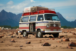 Ein Van, der in einer Wüste geparkt ist