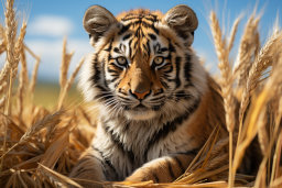 un tigre dans un champ de blé