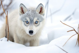 a white and grey wolf in snow