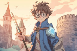 une caricature d'un garçon tenant une épée