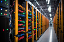 una fila di fili in una sala server