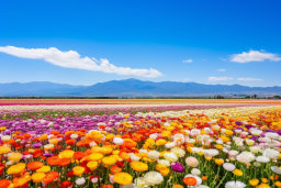 un champ de fleurs avec des montagnes en arrière-plan