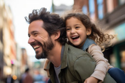 a man and child laughing