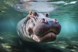Un hippopotame nageant sous l'eau