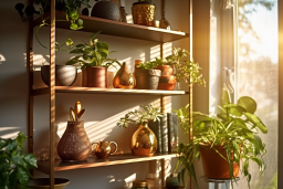 a shelf with potted plants