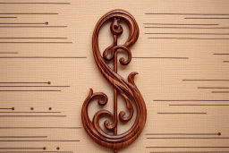 Wooden Treble Clef on Music Background