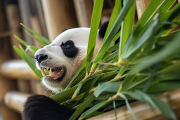 un panda mange des feuilles d'une plante
